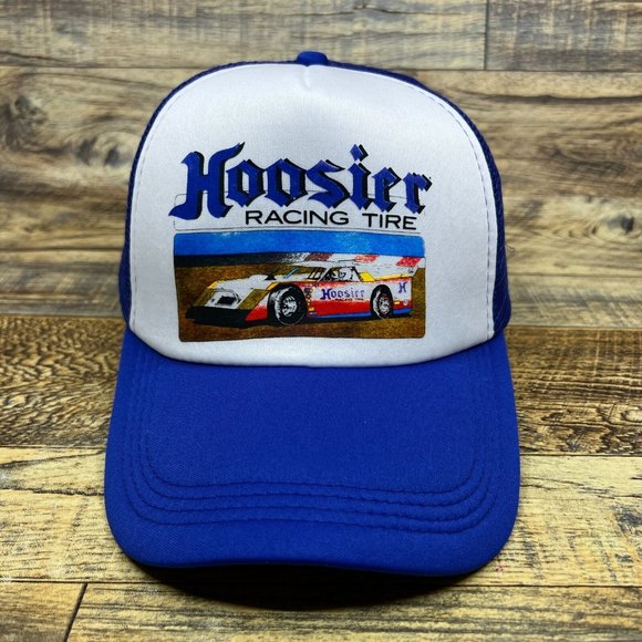 Hoosier Racing Tire Mens Trucker Hat Blue Snapback Motorsport Drag Baseball Cap - Picture 2 of 8